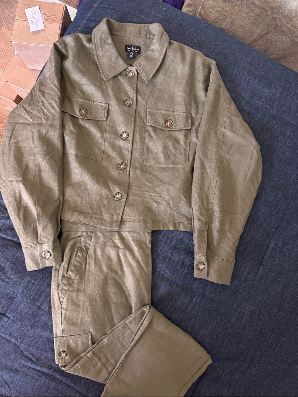 Nicole Miller Olive Green Utility Jacket and cargo pants.. pants L jacket XL